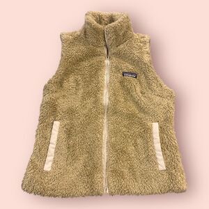 Patagonia Los Gatos Vest Womens Small Tan Fleece Patch Logo Sleeveless Full Zip